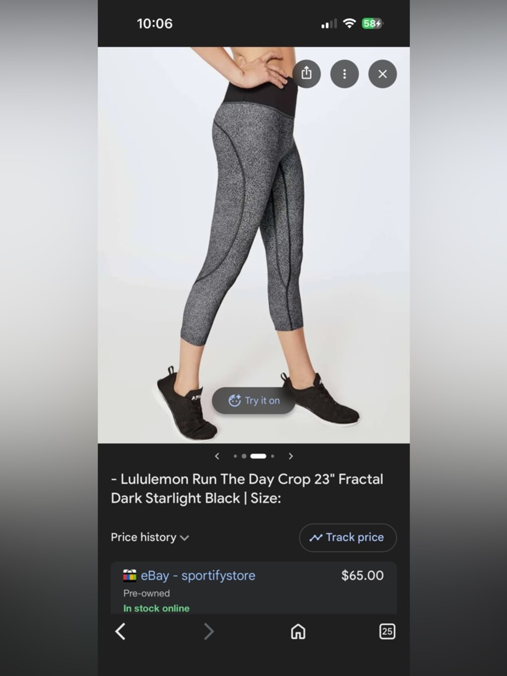 Lululemon Run The Day Crop 23” Fractal Black Starlight Size 10 Athletic Legging